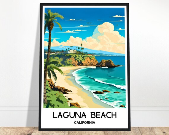 Laguna Beach Travel Print Poster Art Lover Gift Wall Hanging Illustration