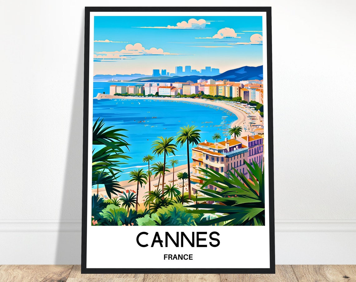 Cannes Travel Print Cannes Poster French Art Print France Lover Gift Wall Hanging Art Home Office Desk Decor Cannes City Illustration