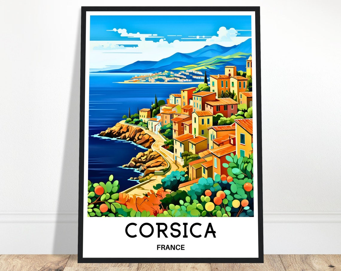Corsica Travel Print Corsica Poster French Art Print France Lover Gift Wall Hanging Art Home Office Desk Decor Corsica Island Illustration