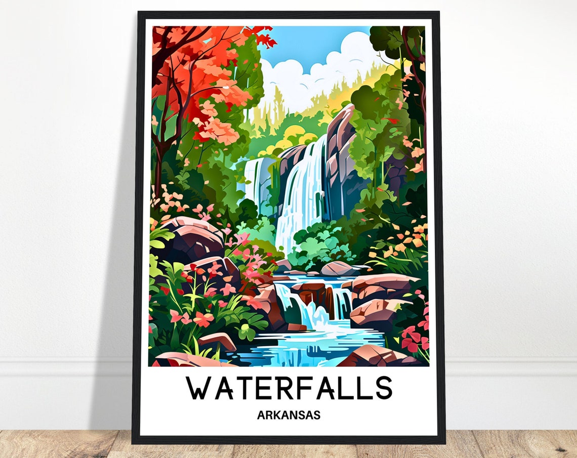 Arkansas Waterfalls Vivid Scenic Forest Travel Destination Poster