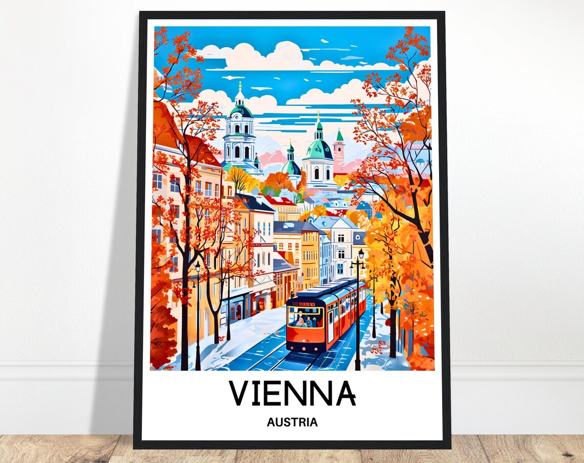 Vienna Austria Autumn Tram Street Fall Colors Travel Art Poster
