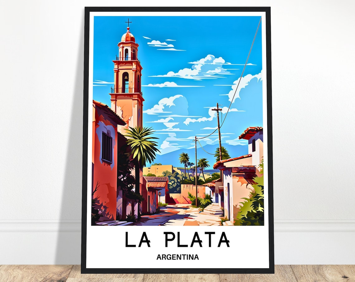 La Plata Argentina Church Tower Colonial Street Travel Poster