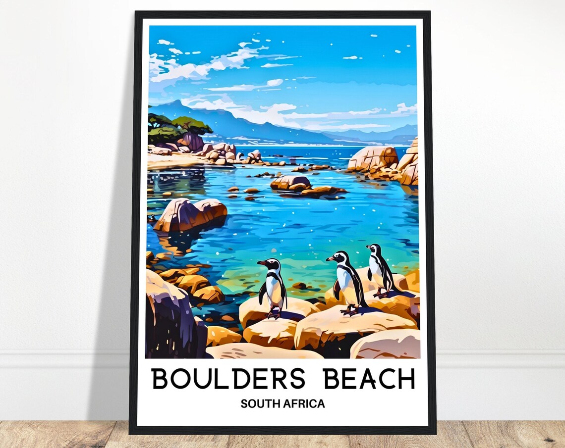 Boulders Beach South Africa Penguins on the Rocks Travel Poster