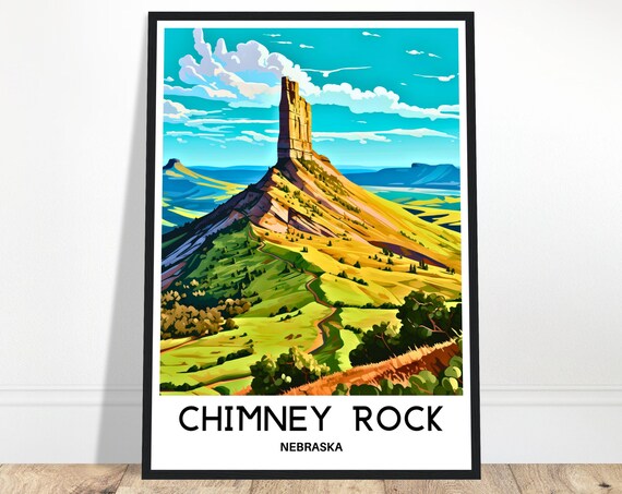 Chimney Rock Nebraska Towering Spire Prairie Illustration Poster