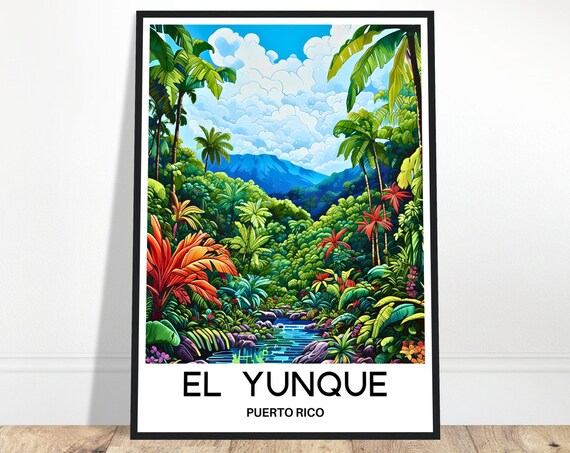 El Yunque Puerto Rico Rainforest Stream Jungle Travel Poster