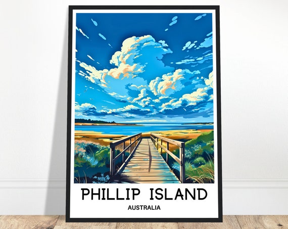 Phillip Island Travel Print Poster Australian Art Australia Lover Gift Wall Hanging Illustration Home Office Decor