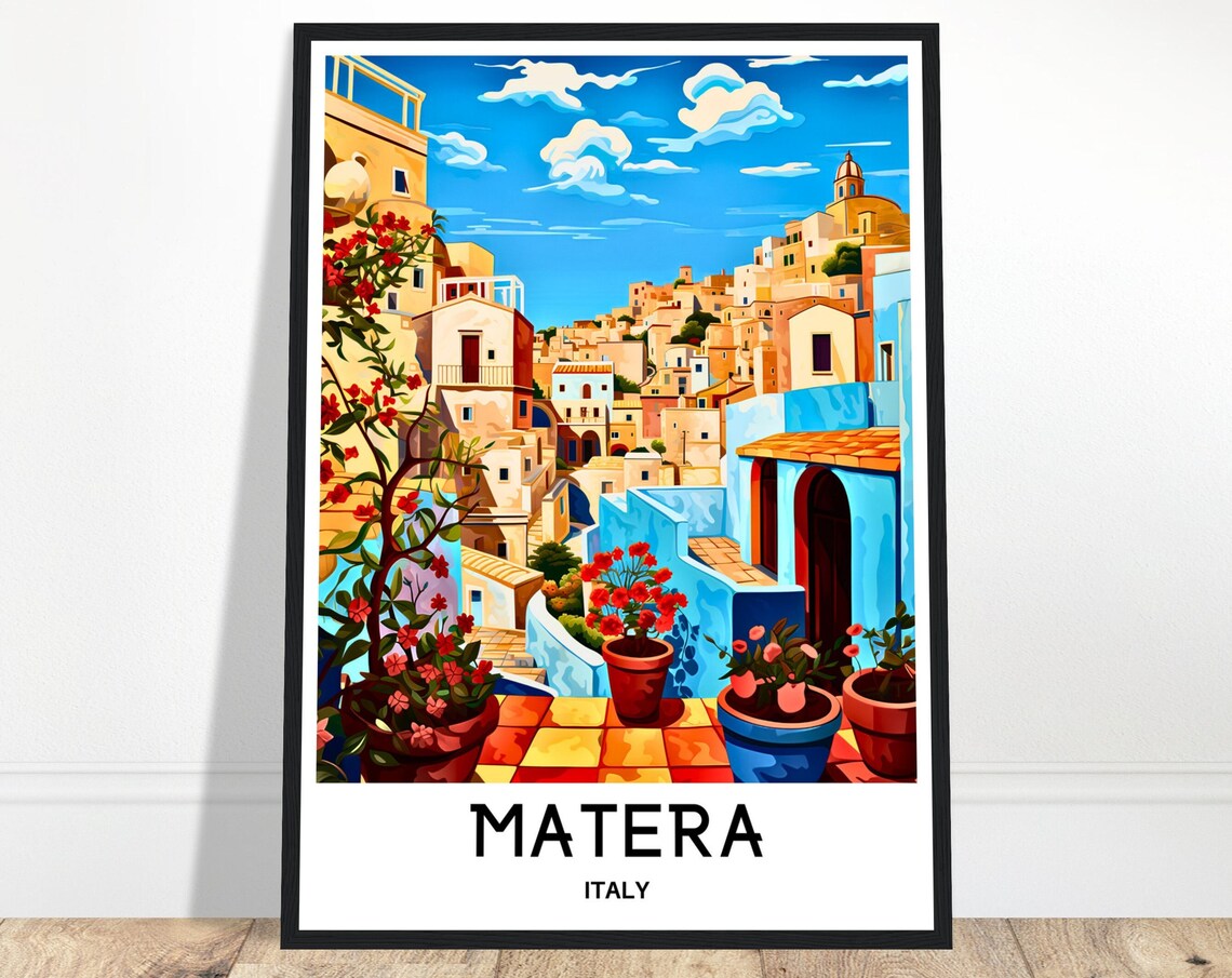 Matera Italy Sassi Cave Dwellings Terrace Flowers Ancient City Poster