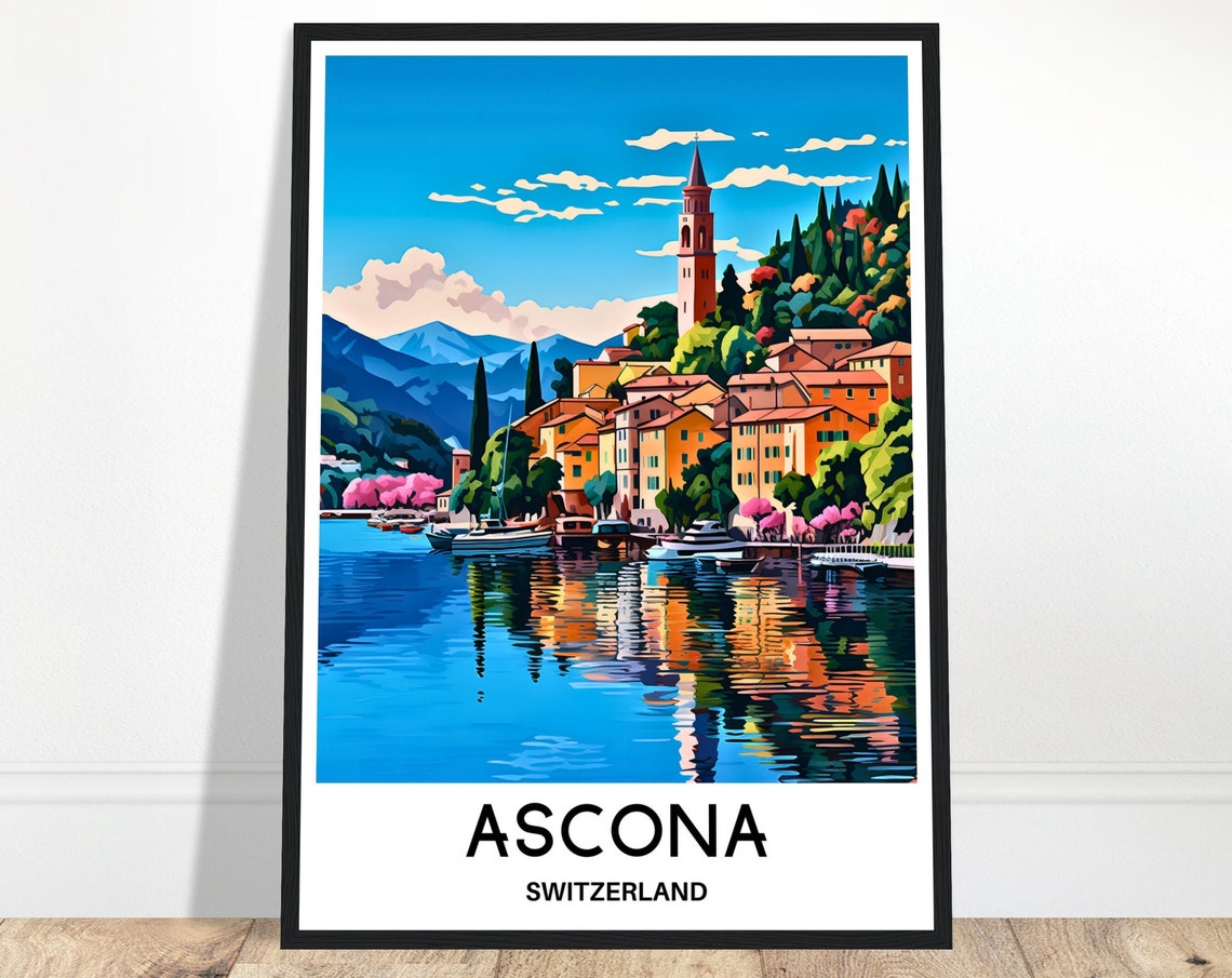 Ascona Lake Maggiore Bell Tower Pastel Shore Reflections Poster