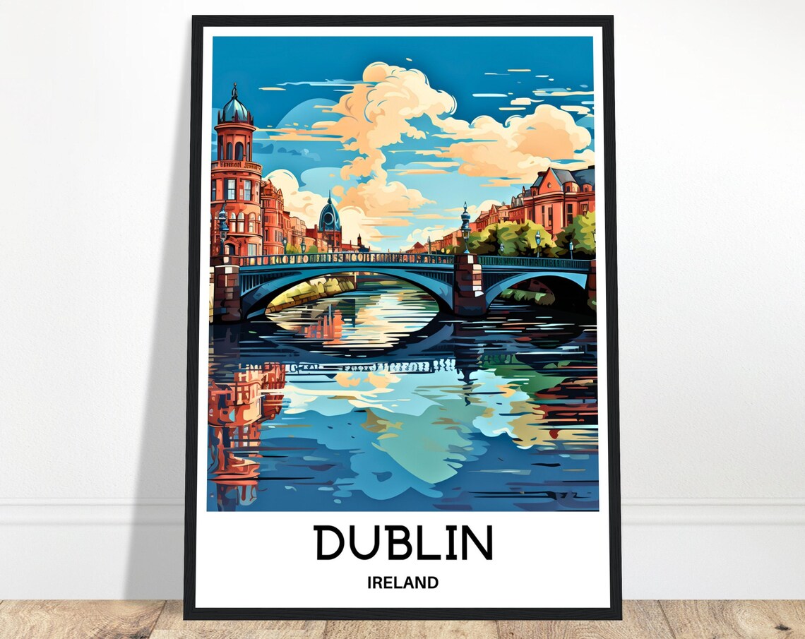 Dublin Ireland Ha'penny Bridge River Liffey Sunset Travel Poster