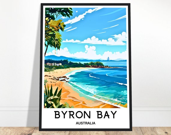 Byron Bay Travel Print Poster Australian Art Australia Lover Gift Wall Hanging Illustration Home Office Decor
