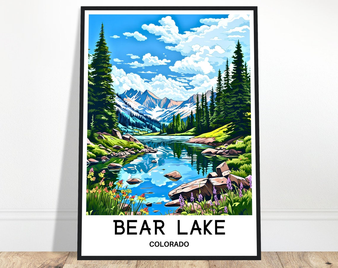 Bear Lake Colorado Mountain Reflection Pine Forest Travel Poster