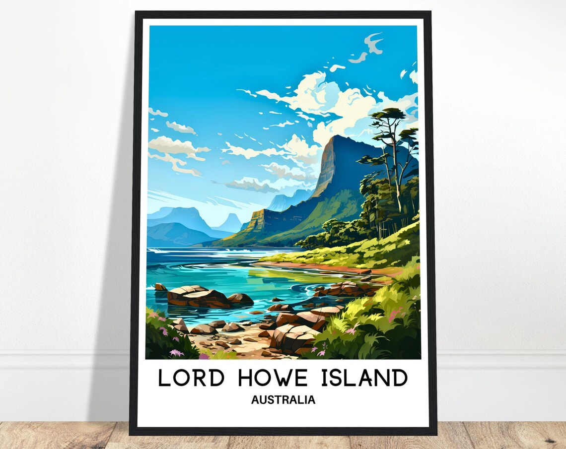 Lord Howe Island Rocky Shore Mountains Australia Travel Poster