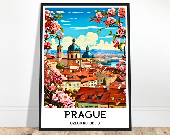 Prague Travel Print Poster Czech Art Republic Lover Gift Wall Hanging Home Office Decor City Illustration