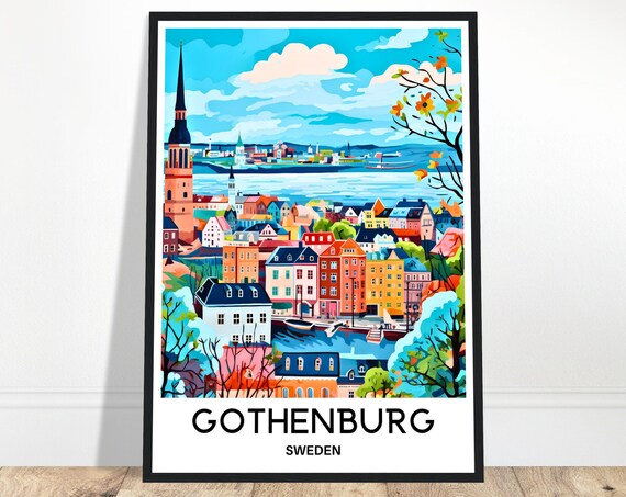 Gothenburg Travel Print Poster Swedish Art Sweden Lover Gift Wall Hanging Home Office Decor Illustration