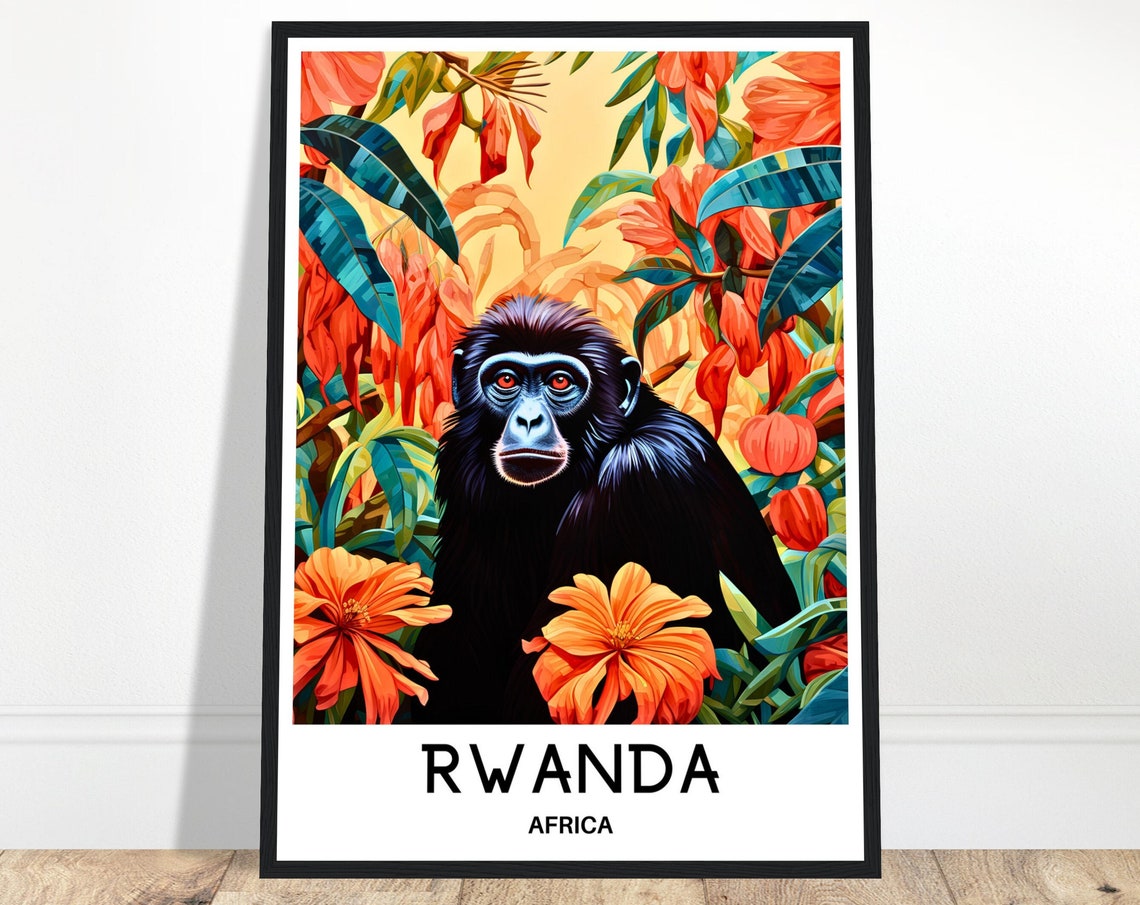 Rwanda Africa Mountain Gorilla Among Bright Jungle Flowers Poster