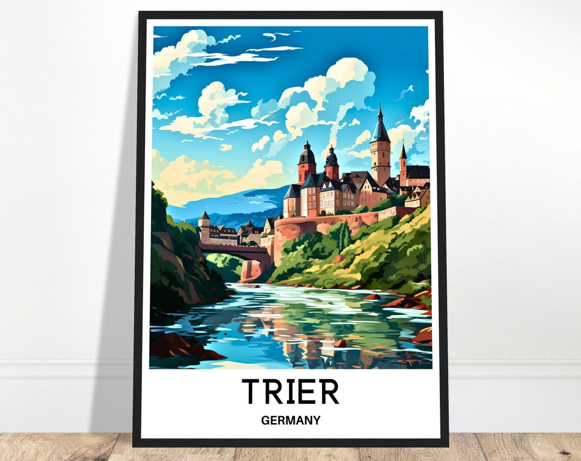 Trier Germany Historic Ancient Roman Old Town River Travel Poster