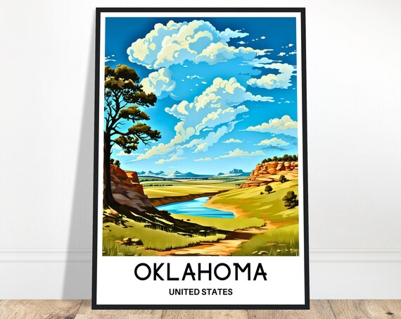 Oklahoma Travel Print Poster Art Lover Gift Wall Hanging Illustration Home Office Decor