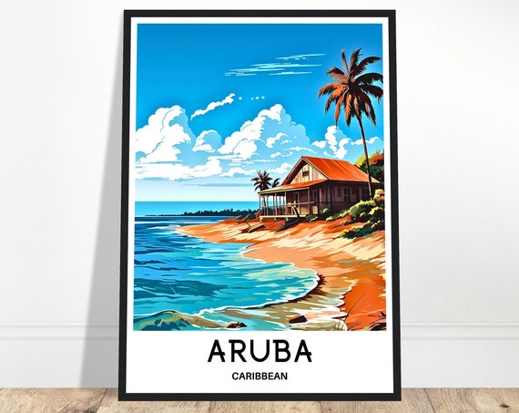 Aruba Travel Print Poster Caribbean Art Lover Gift Wall Hanging Home Office Decor Island Illustration