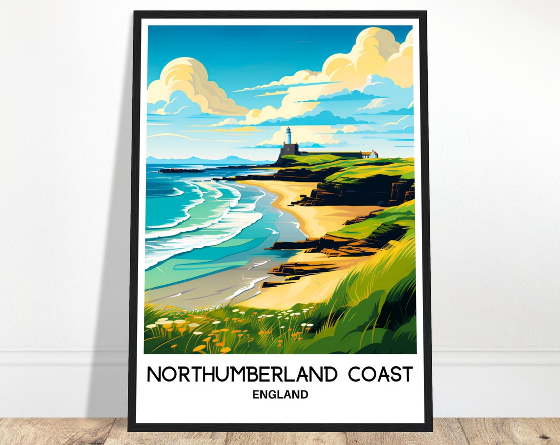 Northumberland Coast Travel Print Northumberland Coast Poster English Art Print England Lover Gift Wall Hanging Northumberland Illustration