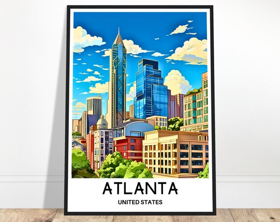 Atlanta Travel Print Poster Art Georgia Lover Gift Wall Hanging Home Office Decor City Illustration