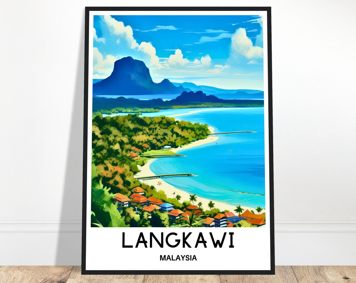 Langkawi Malaysia Tropical Island Beach Bay Mountain Travel Poster