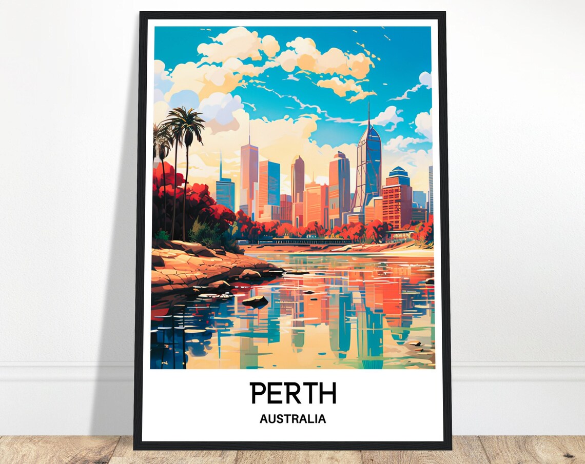 Perth Travel Poster, Australia City Illustration