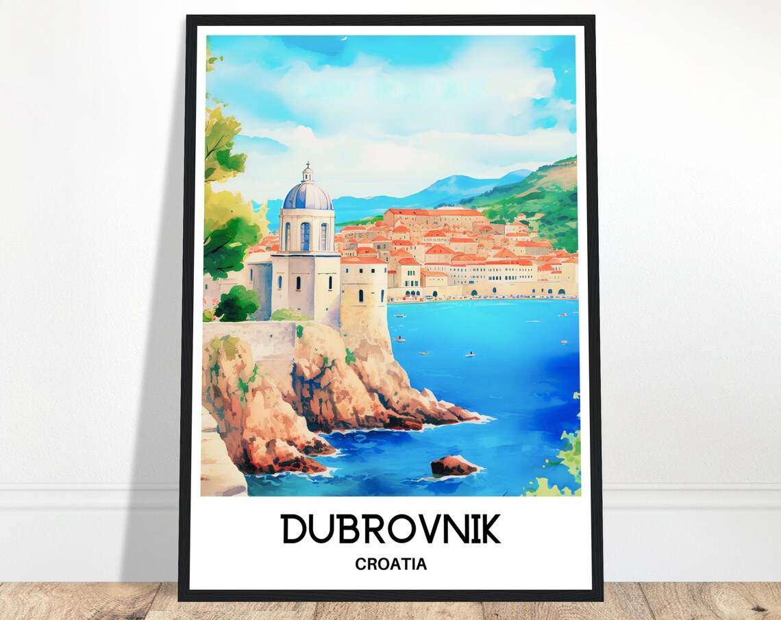 Dubrovnik Old Town Coastline Watercolor Croatia Travel Poster