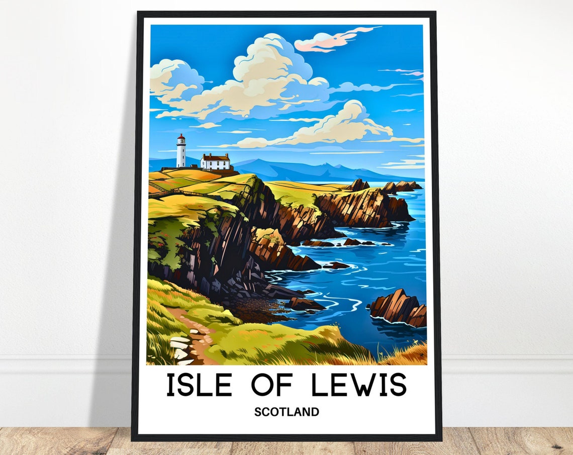 Isle of Lewis Lighthouse Cliff Cottages Scotland Coast Poster