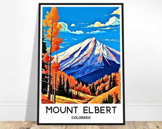 Mount Elbert Travel Print Poster Art America Lover Gift Wall Hanging Home Office Decor Colorado Illustration