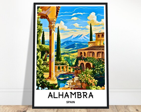 Alhambra Travel Print Poster Spanish Art Spain Lover Gift Wall Hanging Illustration Home Office Decor