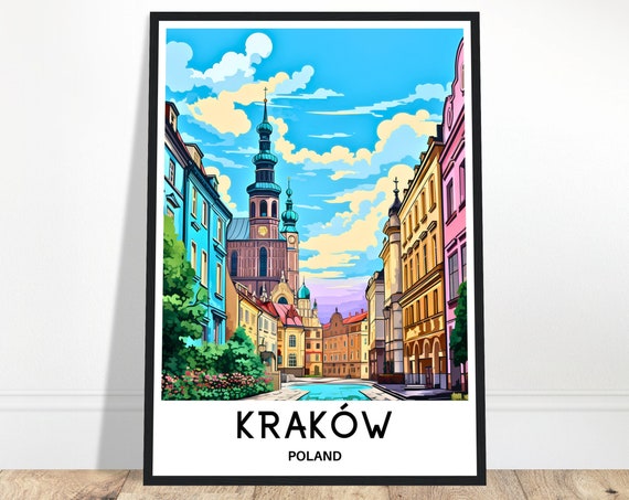 Krakow Travel Print Poster Polish Art Poland Lover Gift Wall Hanging Home Office Desk Decor City Illustration