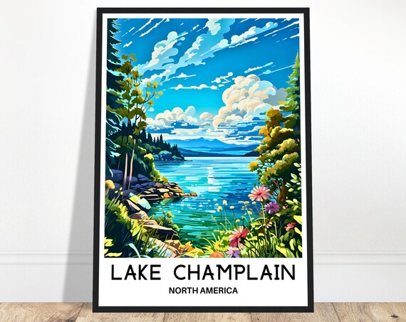 Lake Champlain Travel Print Poster Art North America Lover Gift Wall Hanging Illustration Home Decor