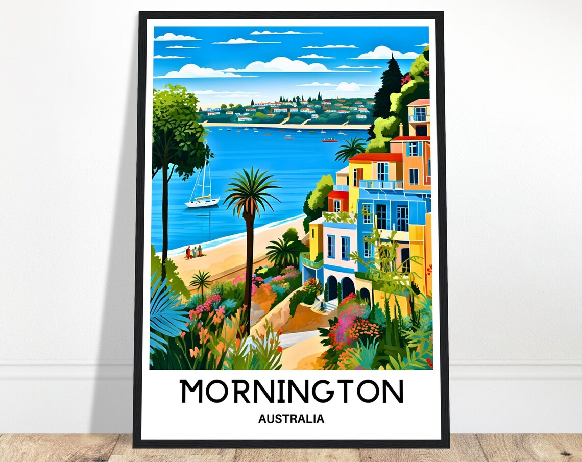 Mornington Bay Colorful Beach Houses Australia Travel Poster