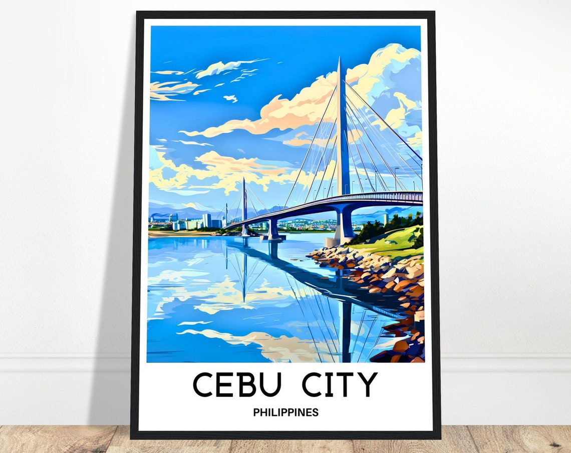 Cebu City Philippines Cable Stayed Bridge Harbor Skyline Travel Poster