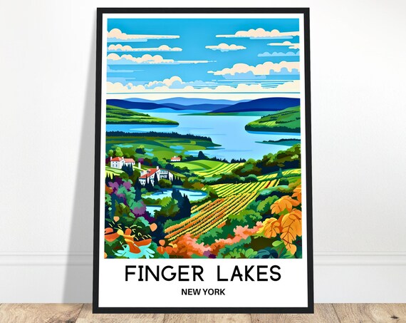 Finger Lakes Travel Print Poster Art New York Lover Gift Wall Hanging Illustration Home Decor