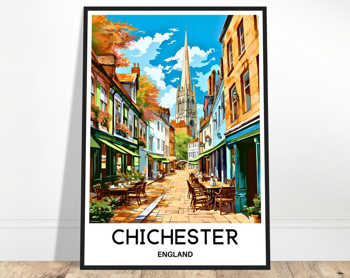 Chichester England Cathedral Spire Café Street Old Town Poster