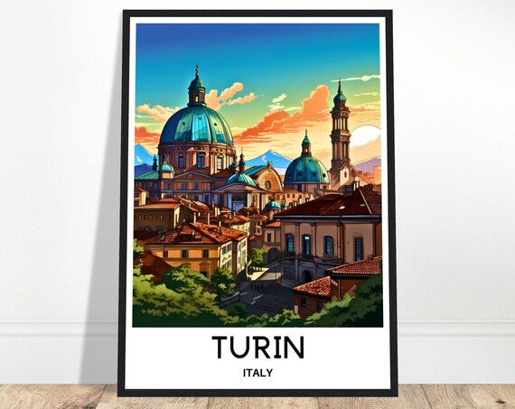 Turin Travel Print Poster Italian Art Italy Lover Gift Wall Hanging Home Office Decor City Illustration