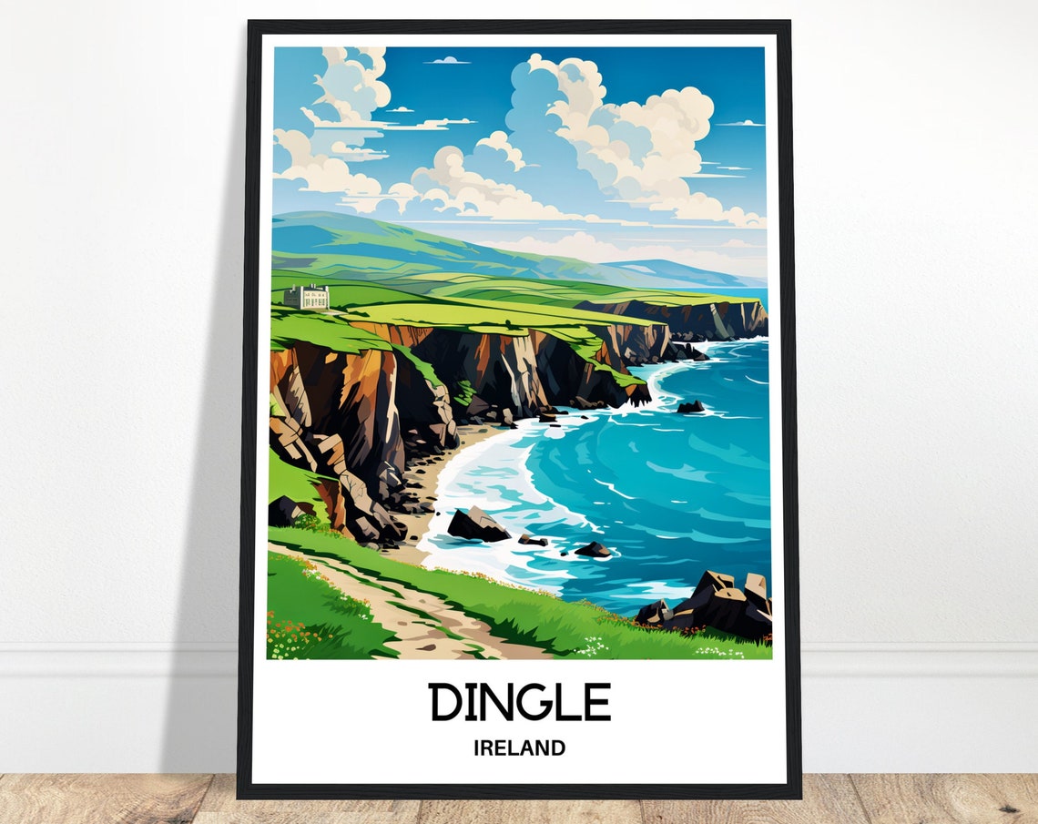 Dingle Ireland Dramatic Sea Cliffs Coastal Path Travel Poster