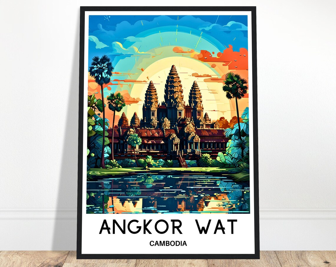 Angkor Wat Sunrise Temple Towers Reflecting in Water Cambodia Poster