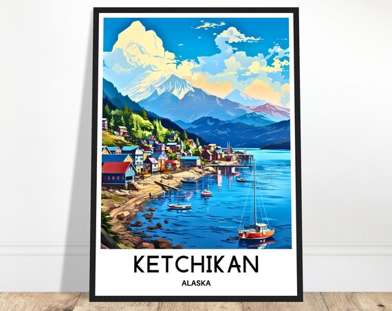 Ketchikan Travel Print Poster Art Alaska Lover Gift Wall Hanging City Illustration Home Office Decor