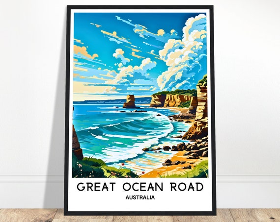 Great Ocean Road Travel Print Poster Australian Art Australia Lover Gift Wall Hanging Illustration Home Office Decor