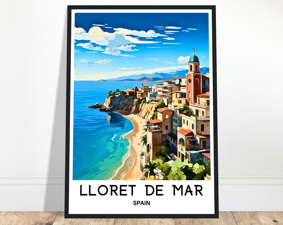 Lloret de Mar Costa Brava Cliffside Church Beach Spain Travel Poster