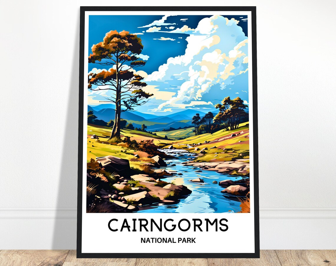 Cairngorms National Park Stream Among Pines Valley Travel Poster