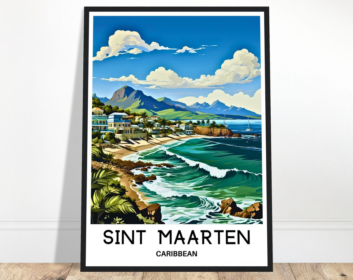 Sint Maarten Travel Print Poster Caribbean Art Lover Gift Wall Hanging Home Decor Illustration
