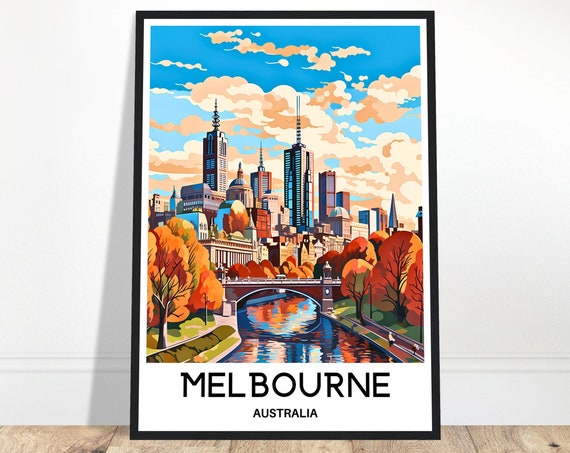 Melbourne Travel Print Poster Australian Art Australia Lover Gift Wall Hanging Port City Illustration Home Decor