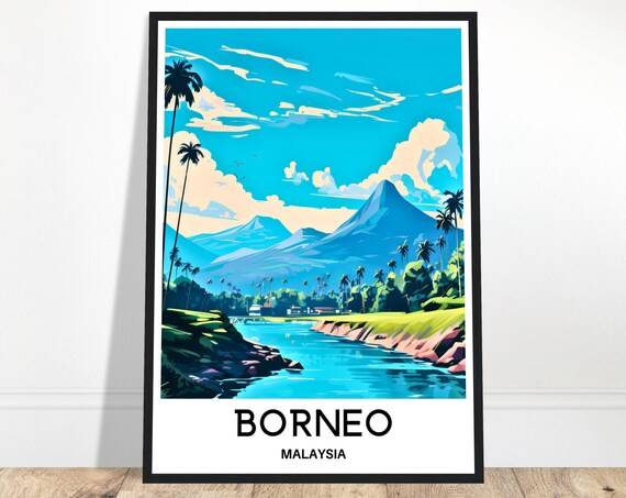 Borneo Travel Print Island Poster Malaysian Art Malaysia Lover Gift Wall Hanging Illustration Home Office Decor