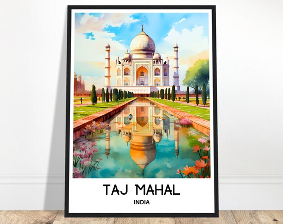 Taj Mahal Watercolor Print Travel Poster Art India Lover Gift Watercolour Painting Illustration