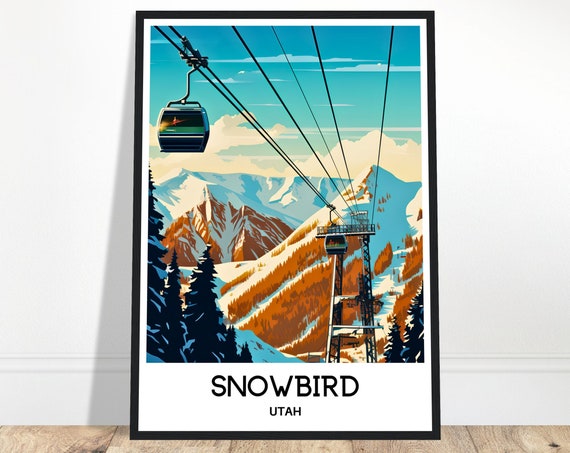 Snowbird Travel Print Ski Resort Poster Art Utah Lover Gift Wall Hanging Illustration Home Office Decor