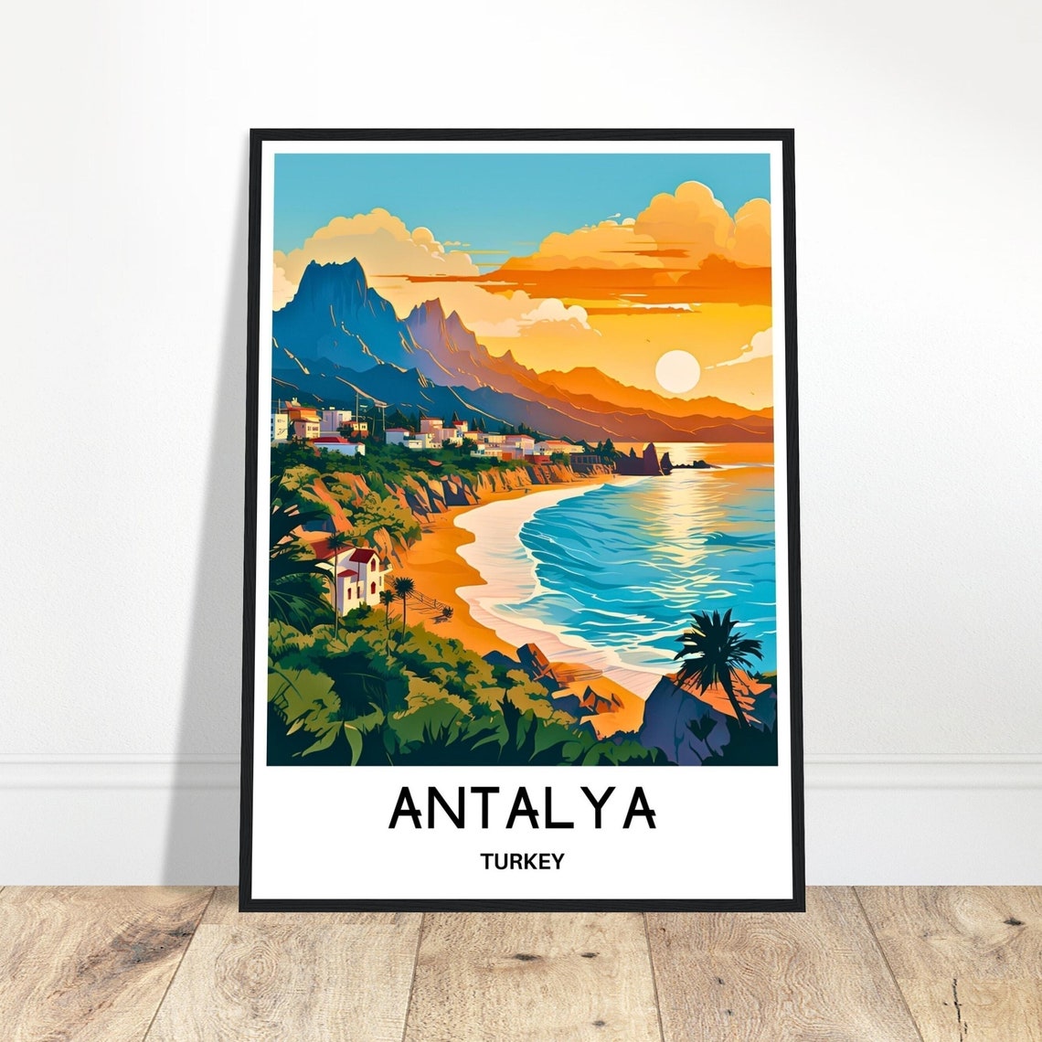 Antalya Beach Sunset Turkey Mediterranean Coast Travel Poster