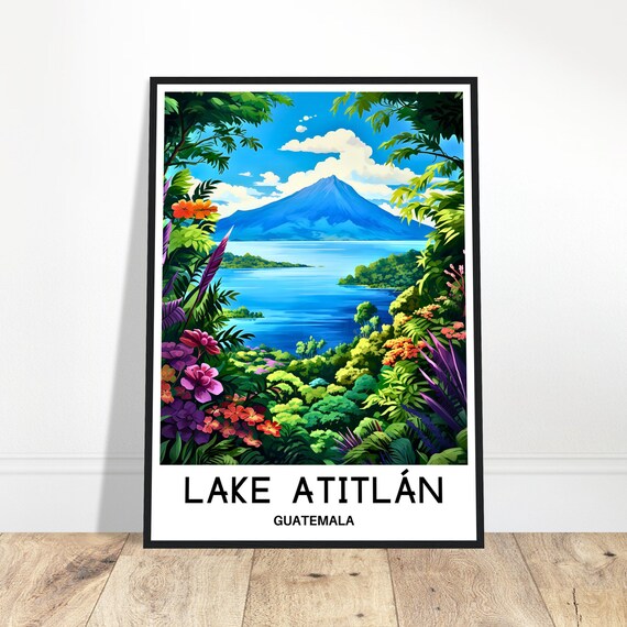 Lake Atitlan Guatemala Volcano View Through Jungle Blooms Poster